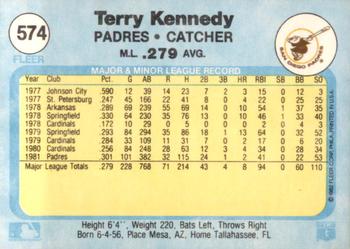 1982 Fleer #574 Terry Kennedy Back