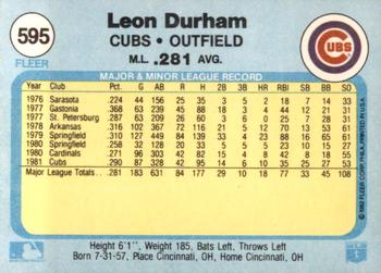 1982 Fleer #595 Leon Durham Back