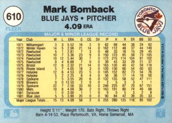 1982 Fleer #610 Mark Bomback Back