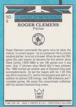 1991 Donruss - Super Diamond Kings #9 Roger Clemens Back
