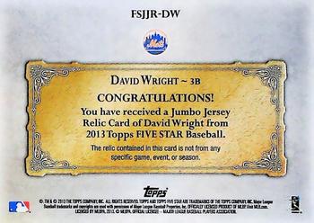 2013 Topps Five Star - Jumbo Jersey #FSJJR-DW David Wright Back