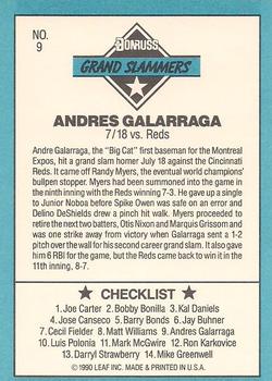 1991 Donruss - Grand Slammers #9 Andres Galarraga Back