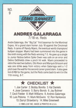 1991 Donruss - Grand Slammers #9 Andres Galarraga Back
