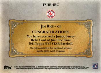 2013 Topps Five Star - Jumbo Jersey Red #FSJJR-JRC Jim Rice Back