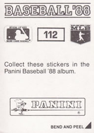 1988 Panini Stickers #112 Danny Tartabull Back