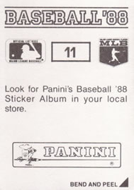 1988 Panini Stickers #11 Orioles W-L Breakdown Back