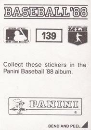 1988 Panini Stickers #139 Twins W-L Breakdown Back