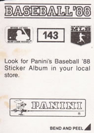 1988 Panini Stickers #143 Dan Gladden Back