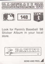 1988 Panini Stickers #148 Tommy John Back
