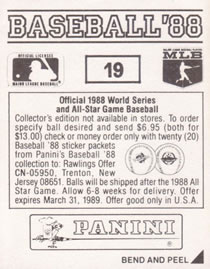1988 Panini Stickers #19 Red Sox Uniform Back
