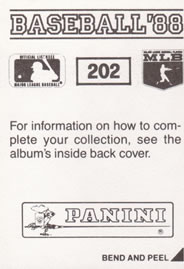 1988 Panini Stickers #202 Rangers Team Leaders Back