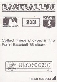 1988 Panini Stickers #233 Mike Scott Back