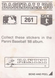 1988 Panini Stickers #261 Cubs Team Leaders Back