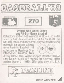 1988 Panini Stickers #270 Reds Uniform Back