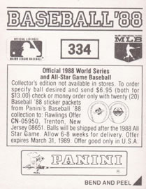 1988 Panini Stickers #334 Mets Uniform Back