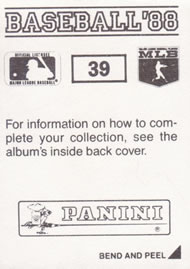 1988 Panini Stickers #39 Bob Boone Back