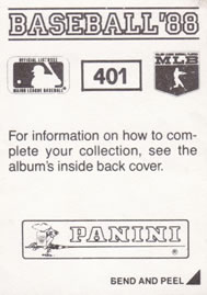 1988 Panini Stickers #401 Ed Whitson Back