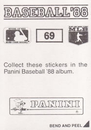 1988 Panini Stickers #69 Tom Candiotti Back