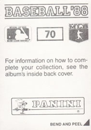 1988 Panini Stickers #70 Greg Swindell Back