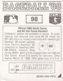 1988 Panini Stickers #98 Royals Logo Back