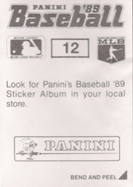 1989 Panini Stickers #12 Dennis Eckersley Back