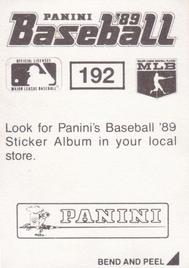 1989 Panini Stickers #192 Sandy Alomar, Jr. Back