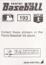 1989 Panini Stickers #193 Mark Davis Back