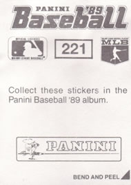 1989 Panini Stickers #221 Candy Maldonado Back