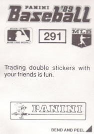 1989 Panini Stickers #291 Wally Joyner Back