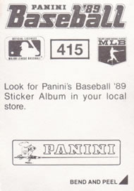 1989 Panini Stickers #415 Dave Stewart Back