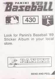 1989 Panini Stickers #430 Mark Langston Back