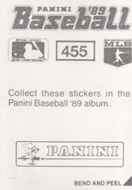 1989 Panini Stickers #455 Pete Incaviglia Back