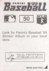 1989 Panini Stickers #50 Jeff Pico Back