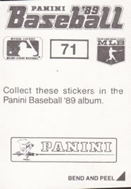 1989 Panini Stickers #71 Bo Diaz Back
