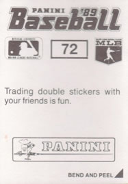 1989 Panini Stickers #72 Nick Esasky Back
