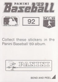 1989 Panini Stickers #92 Billy Hatcher Back