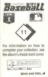 1991 Panini Stickers #11 Jim Deshaies Back