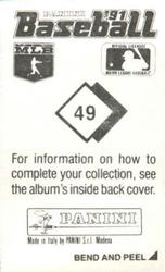1991 Panini Stickers #49 Joe Girardi Back