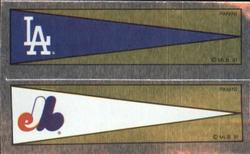 1991 Panini Stickers #54 / 60 Dodgers Pennant / Expos Pennant Front