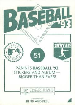 1993 Panini Stickers #51 Carlos Baerga Back