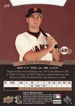 2008 Upper Deck Timeline #376 Clay Timpner Back