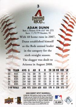 2008 Upper Deck Sweet Spot #3 Adam Dunn Back