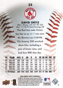 2008 Upper Deck Sweet Spot #32 David Ortiz Back