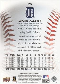 2008 Upper Deck Sweet Spot #75 Miguel Cabrera Back