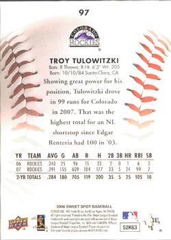 2008 Upper Deck Sweet Spot #97 Troy Tulowitzki Back