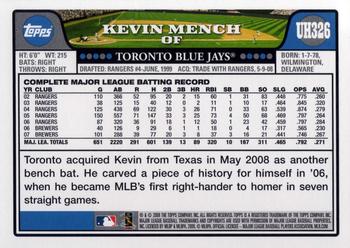 2008 Topps Updates & Highlights #UH326 Kevin Mench Back