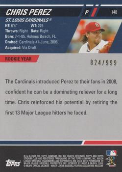 2008 Stadium Club #148 Chris Perez Back