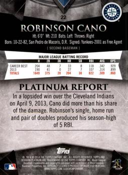 2014 Bowman Platinum #22 Robinson Cano Back