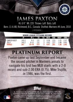 2014 Bowman Platinum #80 James Paxton Back