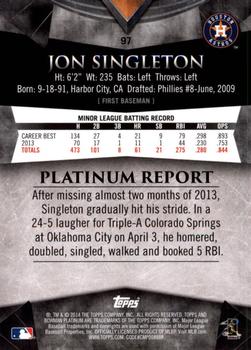 2014 Bowman Platinum #97 Jon Singleton Back